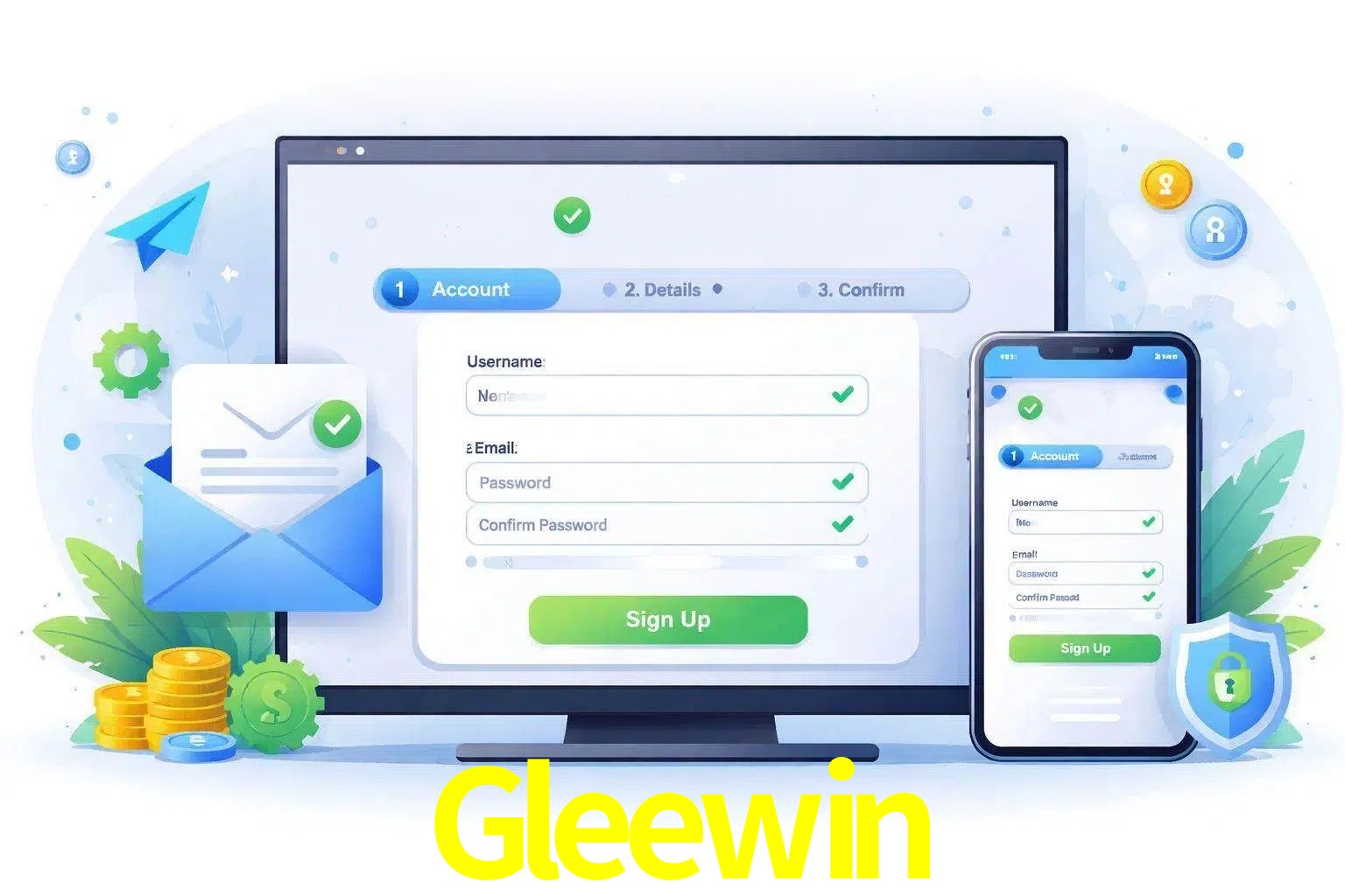 Registro de nuevo usuario y configuración de cuenta Gleewin